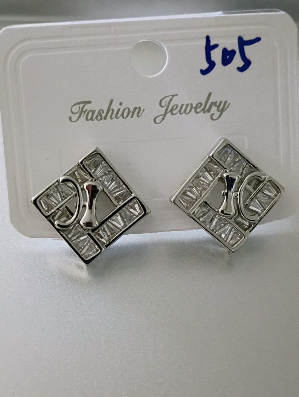 New Fashion Jewelry Silver Square Crystal Frame Stud Earrings